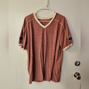 Marine Layer Maroon V-Neck Tee with Cream Accents
